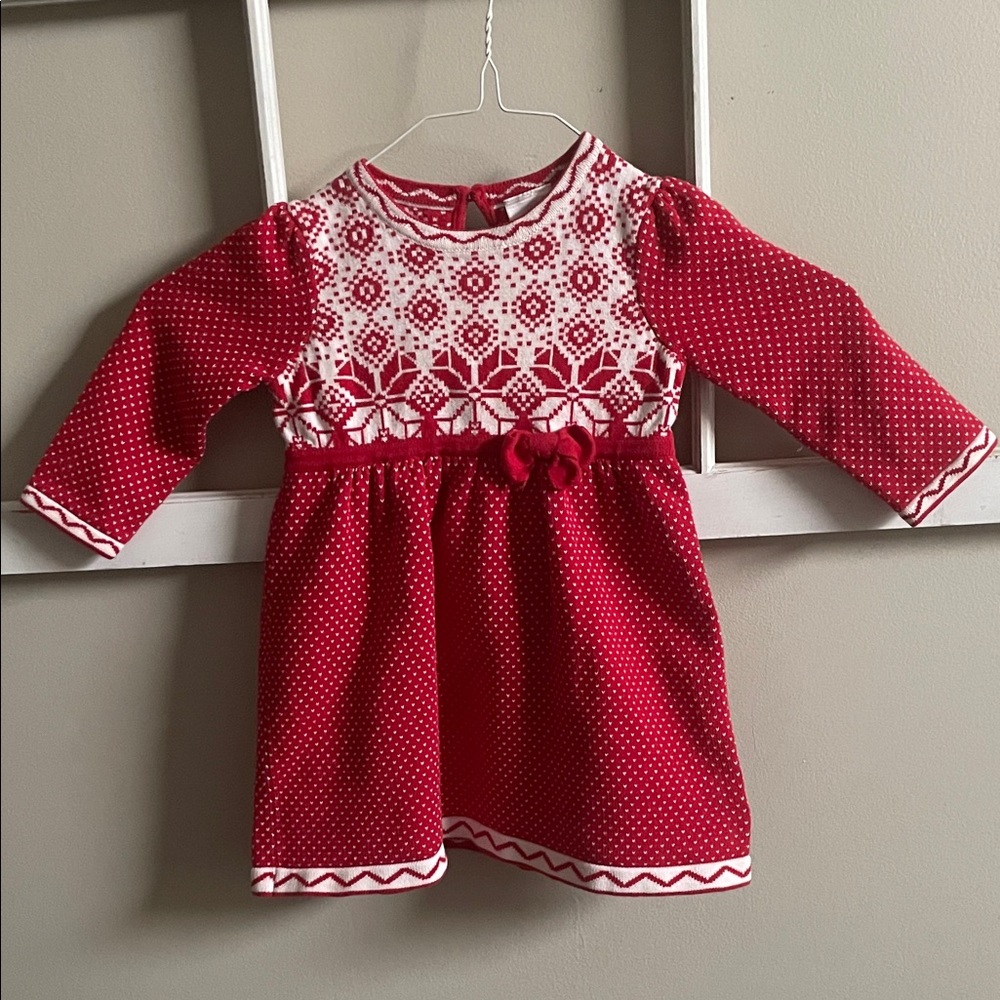 Hanna Anderson Red and White Fair Isle Knit Holiday Dress